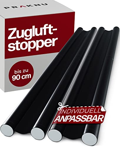 Praknu 2 Zugluftstopper für Türen bis zu 90cm - Doppelseitiger Schutz - Energiesparend - Zuschneidbar - Leicht zu Reinigen - Schwarz von Praknu