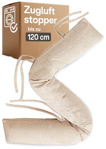 Praknu Zugluftstopper für Fenster bis 120cm - Waschbar - Energiesparend - Extra Lang & Schwer - Auch für breite Türen - Beige von Praknu