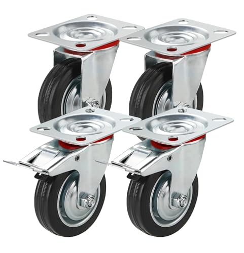 12x Transportrollen & Schwerlastrollen Rollen - mit Bremse - Lenkrolle Schwerlastrollen 75 mm - Bis 400 kg belastbar Schwerlast Möbelrollen (3x4) von PraktiKraft