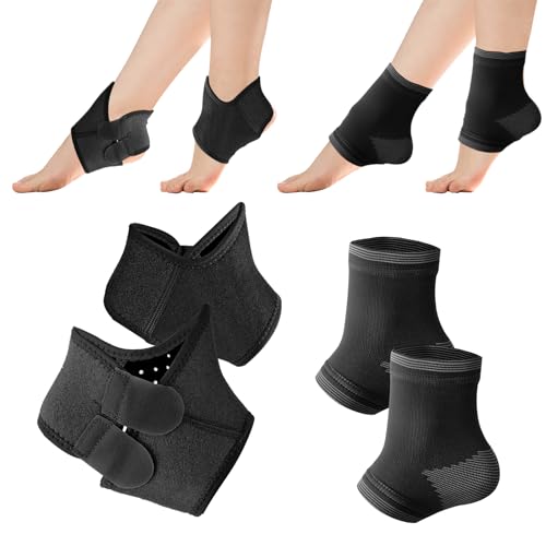 2 Paar Kinder-Knöchelbandage-Set, schwarz, gestrickt, Knöchelmanschette, Sockenstütze, elastische Kinder-Kompressionssocken, Knöchelmanschette, atmungsaktive Kompressionsmanschetten für Joggen, Laufen von Prasacco