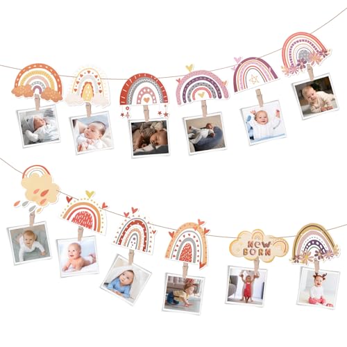 Prasacco Boho Regenbogen Erster Geburtstag Foto Supplies, 1. geburtstag deko Böhmische Regenbogen Baby Monatliche Meilenstein Foto Banner Hängende Foto Wanddekoration Party Dekor Feiern von Prasacco