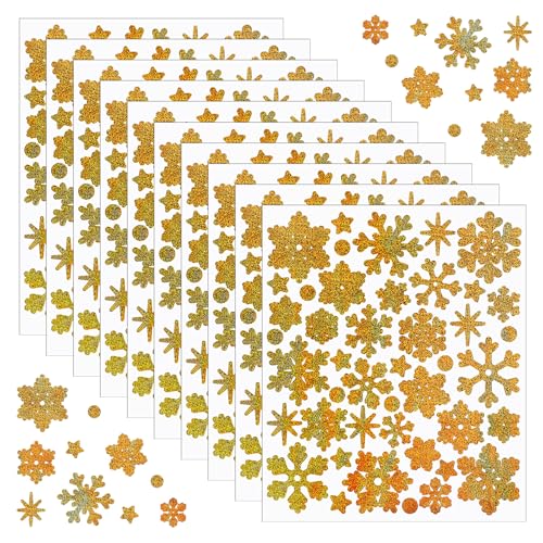 Prasacco 10 Blatt/440 Stück Glitzernde Schneeflocken Aufkleber, Weihnachten Schneeflocken Stern Aufkleber Gold Selbstklebend Weihnachtsaufkleber Winter Aufklebers für Weihnachtsdeko zum Basteln Prasacco 10 Blatt/440 Stück Glitzernde Schneeflocken Aufkleber, Weihnachten Schneeflocken Stern Aufkleber Gold Selbstklebend Weihnachtsaufkleber Winter Aufklebers für Weihnachtsdeko zum Basteln von Prasacco