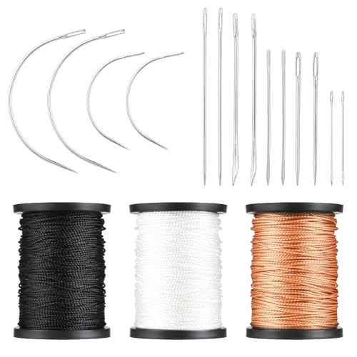 Prasacco 17 Stück Nylon Nähgarn Ledernadeln Set, 3 Rollen 60m Lang Nylon Garn 3 Farbe Leder Nähgarn 7 Größen Leder Nähnadeln Zum Nähen von Leder, Canvas, Geldbörsen, Rucksäcken, Schuhen, Sofas, Möbeln von Prasacco