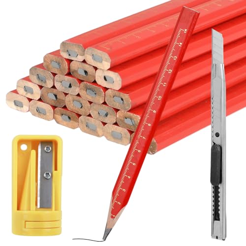 Prasacco 22 Stück Zimmermannsbleistifte, Bleistift Baustelle Holzbearbeitung Markierungswerkzeug Baustellen Bleistift Baubleistift mit Bleistiftanspitzer für Markieren und Anzeichnenauf von Prasacco