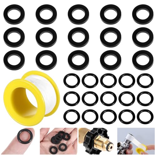 Prasacco 31 Stück Dichtungsringe Set, 15 1/2 Zoll Flache Unterlegscheiben und 15 O-Ring 1,5 cm OD mit 1 Rolle Klebeband Schwarzes Gummi Unterlegscheiben Set für Wasserhahn, Duschschlauch Prasacco 31 Stück Dichtungsringe Set, 15 1/2 Zoll Flache Unterlegscheiben und 15 O-Ring 1,5 cm OD mit 1 Rolle Klebeband Schwarzes Gummi Unterlegscheiben Set für Wasserhahn, Duschschlauch von Prasacco