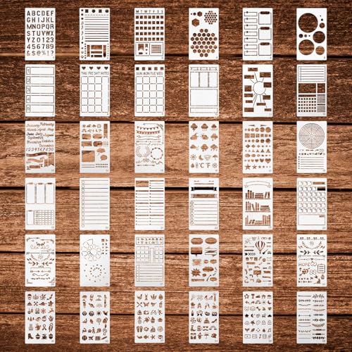Prasacco 36 Stück Tagebuch Schablonen Set, Weiße Journal Schablonen Wiederverwendbare Tagebuch-Zeichenschablonen aus Kunststoff für DIY Scrapbooking, Tagebücher, Notizbücher, Geschenkkarten Prasacco 36 Stück Tagebuch Schablonen Set, Weiße Journal Schablonen Wiederverwendbare Tagebuch-Zeichenschablonen aus Kunststoff für DIY Scrapbooking, Tagebücher, Notizbücher, Geschenkkarten von Prasacco