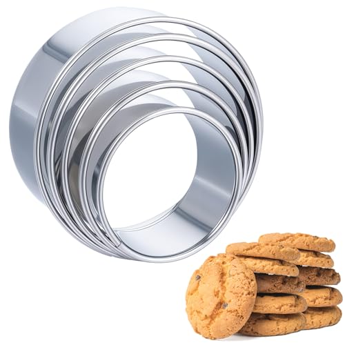 Prasacco 5 Stück Ausstecher Rund, Plätzchen Ausstecher aus Edelstahl 5 Größen Silber Runder Ausstechformen mit Gerollten Kanten DIY-Backwerkzeuge für Gebäck Fondant Kuchen Donuts Kekse (Höhe 3 cm) von Prasacco