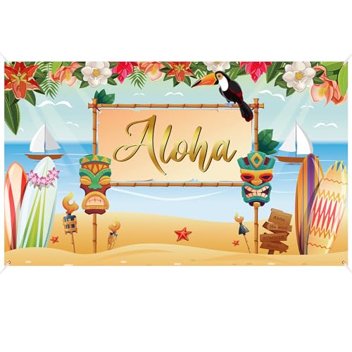 Prasacco Aloha Party Banner, Hawaii Party Deko Banner 185 x 110 cm Großer Partybanner Dekorationen Hintergrund Luau Party Dekoration für Strandpartys, Sommerpartys, Hawaii-Partys, Geburtstagsfeiern von Prasacco