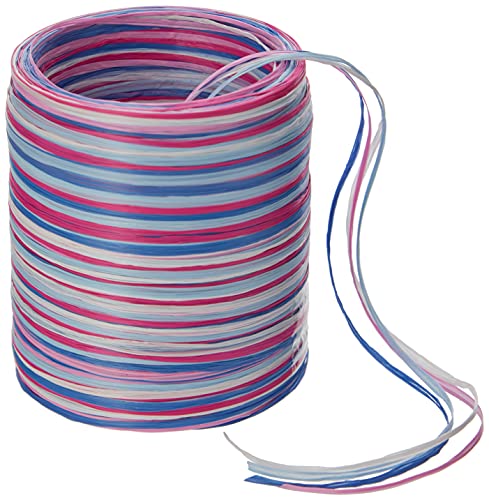 PRÄSENT C.E. Pattberg Raffia-Multicolour Bastband pink-blau-weiß, 50 m Geschenkband zum Einpacken, 5-strängiges Bastelband für Geschenke, Zubehör zum Dekorieren & Basteln von PRÄSENT