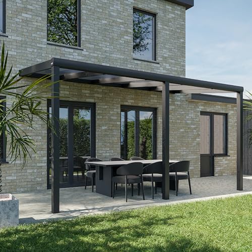 Pratt & Söhne Terrassenüberdachung aus Aluminium 506 x 258 x 285 cm - Pavillon inkl. Hohlkammerplatten Transparent - Carport Pergola Veranda - Anthrazit von Pratt & Söhne