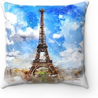 Paris - Spun Polyester Square Kissen, Eiffelturm, Clear Blue Sky, Champs Elysees, Europa, Paris Aquarell Design von PrattShopDesign