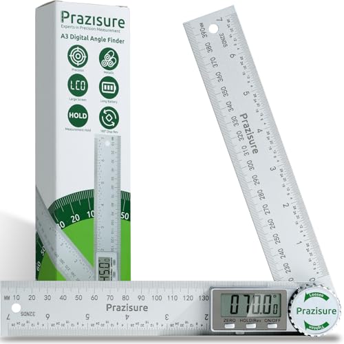 Prazisure Winkelmesser Digital, Aluminium Winkelschmiege 200 mm, professionelles Winkelmessgerät für Holzbearbeitung, Bau und Heimwerkermessung (inkl. 2 Batterien) von Prazisure