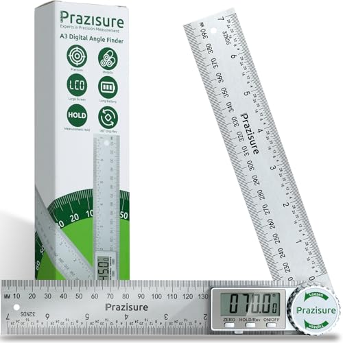Prazisure Winkelmesser Digital, Edelstahl Winkelschmiege 200 mm, professionelles Winkelmessgerät für Holzbearbeitung, Bau und Heimwerkermessung (inkl. 2 Batterien) von Prazisure