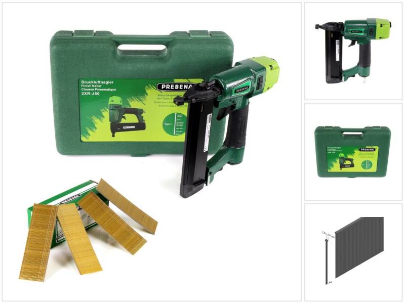 Prebena Druckluft-Nagler 2XR-J50 Druckluftnagler im Transportkoffer + Prebena Stauchkopfnägel von Prebena