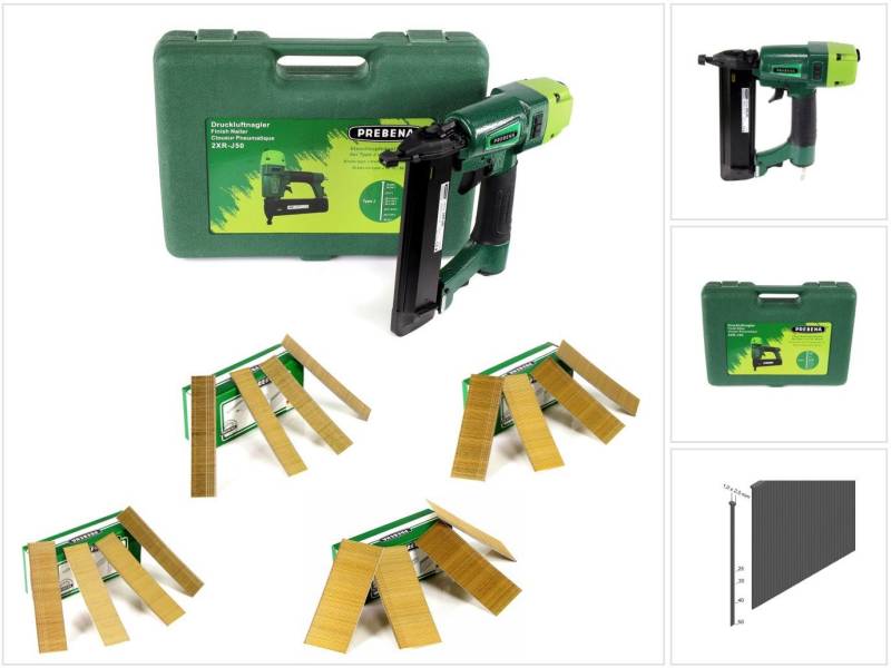 Prebena Druckluft-Nagler 2XR-J50 Druckluftnagler im Transportkoffer + Stauchkopfnägel Brads - Prebena Druckluft-Nagler 2XR-J50 Druckluftnagler im Transportkoffer + Stauchkopfnägel Brads - von Prebena