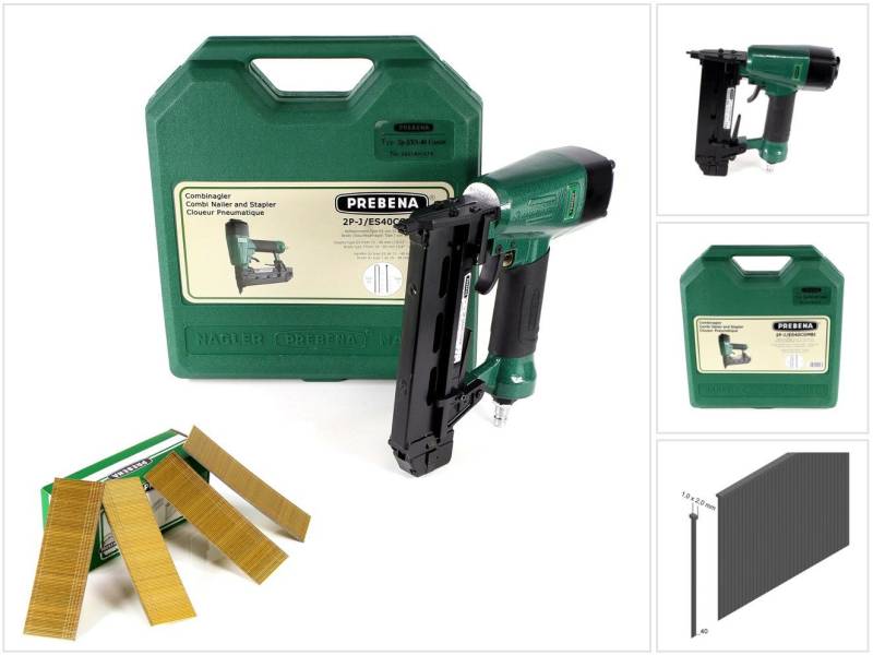 Prebena Druckluft-Nagler Druckluftnagler 2P-J/ES 40 COMBI 5 bis 7 Bar - im Transportkoffer + P von Prebena