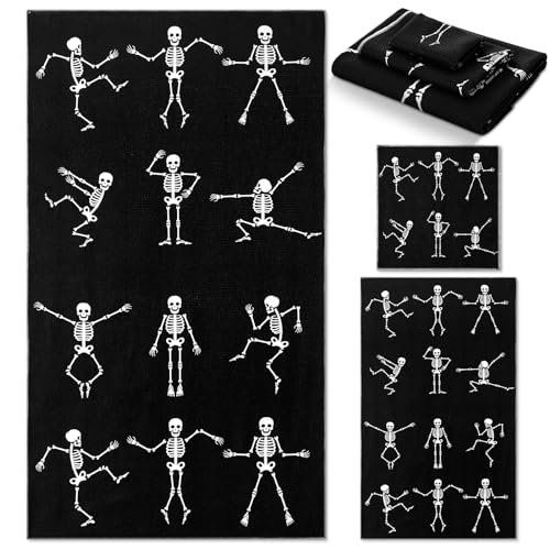 Preboun 3 Stück Halloween Totenkopf Badezimmer Handtücher Set Halloween Handtücher für Badezimmer Skelett Badetücher Tanzende Skelett Körper Geschirrtücher Saugfähige Fingerspitzen Handtuch für Küche Preboun 3 Stück Halloween Totenkopf Badezimmer Handtücher Set Halloween Handtücher für Badezimmer Skelett Badetücher Tanzende Skelett Körper Geschirrtücher Saugfähige Fingerspitzen Handtuch für Küche von Preboun