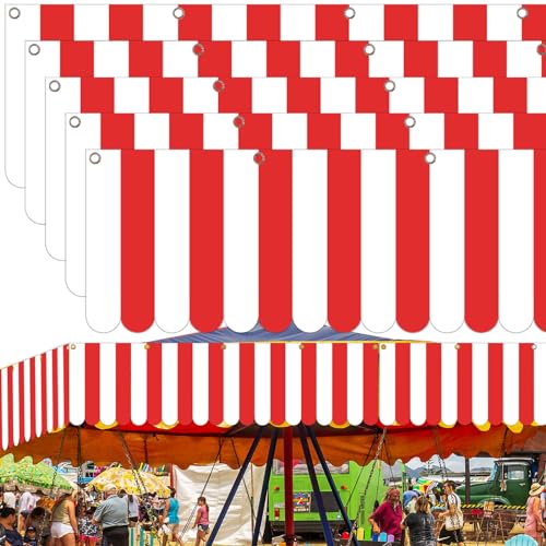 Preboun 5 Stück Zirkusmarkise Dekoration weiß und rot gestreift 3D Markise Wanddekorationen 9,84x78,74 cm Zirkus Zelt Baldachin hängende Karneval Banner für Mottoparty, LEN-Preboun-3161 von Preboun