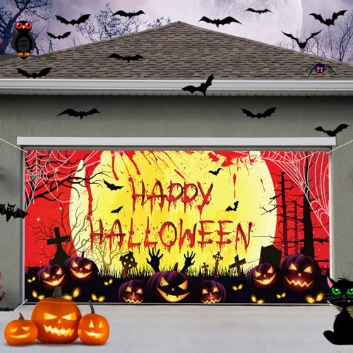 Preboun Halloween Garagentor Banner Abdeckung Groß Halloween Gruselig Horror Blut Garagentor Abdeckung Schild Dekorationen Urlaub Innen Außen Wand Haus Foto Hintergründe Poster 1,8 x 4 m (Wald) von Preboun