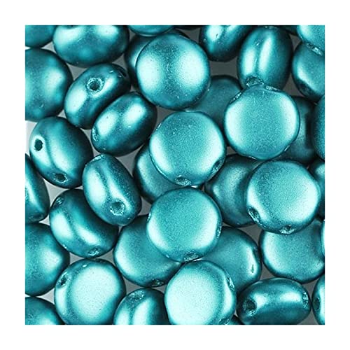 12 stk Preciosa Candy Perlen 2-Loch Runde Glas Cabochon Cyan Blau, 8 mm (PRECIOSA Candy beads 2-hole round glass cabochon cyan blue) von Preciosa