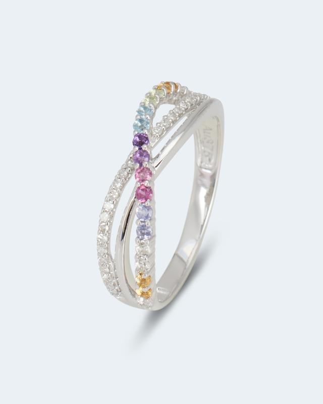 Multi-Edelstein-Ring mit Diamant von Precious Tales