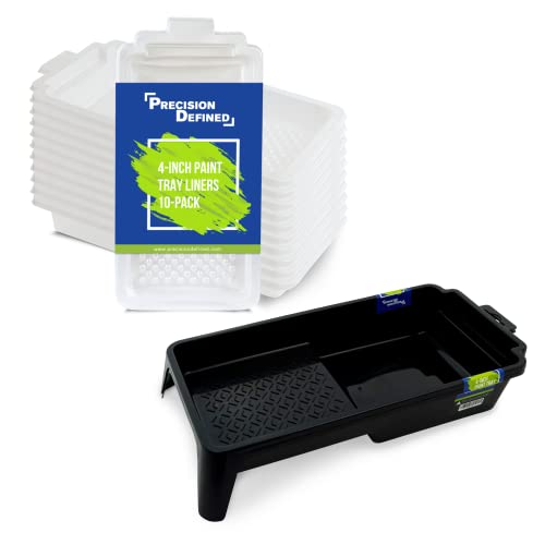Precision Defined Farbwanne mit Einsatz Set – 2X Farbwanne für Farbroller - 10X Einsatz – Farbschale – Geeignet als Lackierwanne/Lackwanne – Klein (10 cm Breit) von Precision Defined