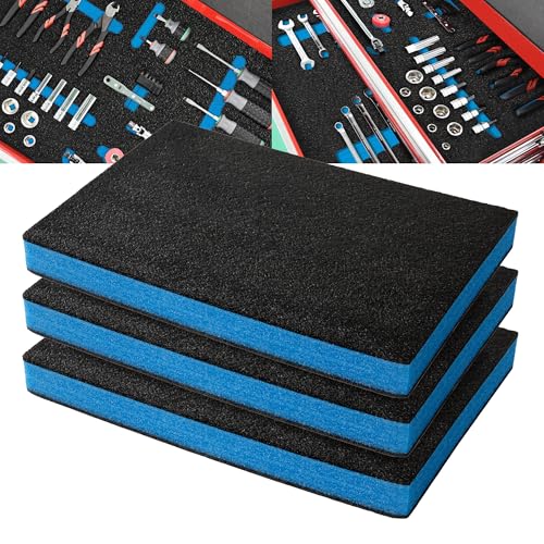 Precision Defined Werkzeugkisten-Schaumstoff - Einsätze für Koffer, Werkzeug-Schaumstoff, Polyethylenschaumstoff - Schwarz/Blau (45,7 x 30,4 x 5 cm, 3er-Pack) von Precision Defined