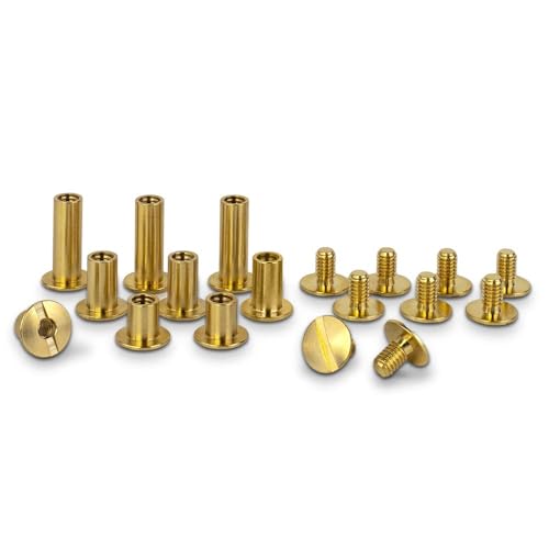 PrecisionGeek - 20 Stück Premium CNC Buchschrauben 10 mm in Messing Buchbinderschrauben Buchnieten vermessingt - Schraubnieten Chicagoschrauben mit 5 mm Schaftdurchmesser - Buch Nieten zum Schrauben von PrecisionGeek