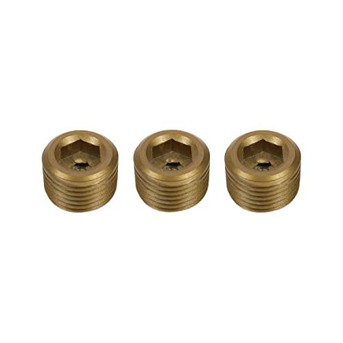 PrecisionGeek Blindstopfen 1/8 Zoll NPT Außengewinde Buchse, Gewindestopfen - Set mit 3 Stück (Aluminium Gold) von PrecisionGeek
