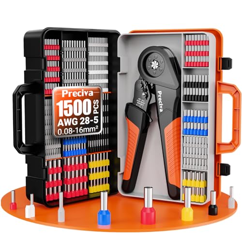0,08-16 mm² Ferrule Crimpzange Kit mit Box und 1500pcs Kabelklemmen, Preciva 28-5 AWG Einstellbare Ratsche Bootlace Ferrule Crimpzange Set Bootlace Draht Crimpzange Steckverbinder Terminals 0,08-16 mm² Ferrule Crimpzange Kit mit Box und 1500pcs Kabelklemmen, Preciva 28-5 AWG Einstellbare Ratsche Bootlace Ferrule Crimpzange Set Bootlace Draht Crimpzange Steckverbinder Terminals von Preciva