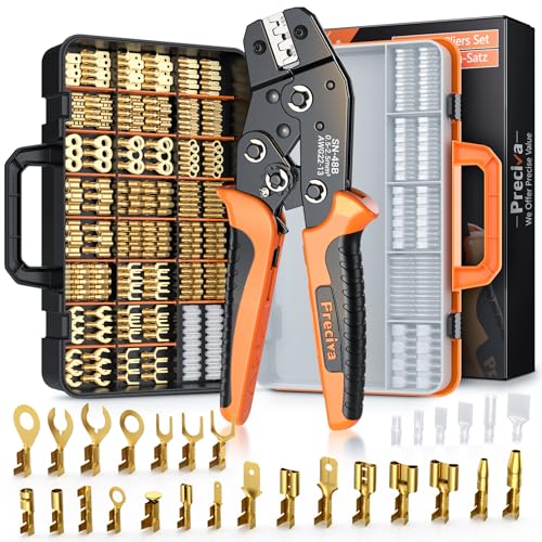 Crimpzange Flachstecker Set, Preciva Flachsteckhülsenzange 0,5-2,5 mm² Crimpzangen Krimpzange Crimpwerkzeug mit Aufbewahrungsbox und 690 Stück Flachsteckhülsen von Preciva