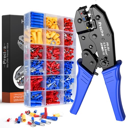 Crimpzange Kabelschuhe Set, Preciva Kabelschuhzange mit 700 stk. Elektrische Steckverbinder Quetschverbinder Sortiment 0,5-6 qmm für isolierte Kabelschuhe von Preciva