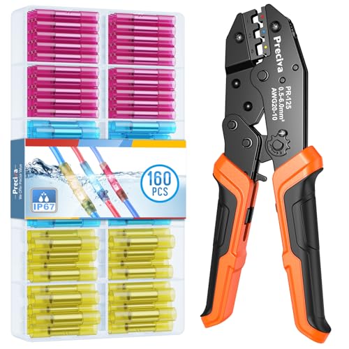 Crimpzange Kabelverbinder Set, Preciva Kabelschuhzange 0.5-6mm² mit 160pcs Schrumpfverbinder von Preciva