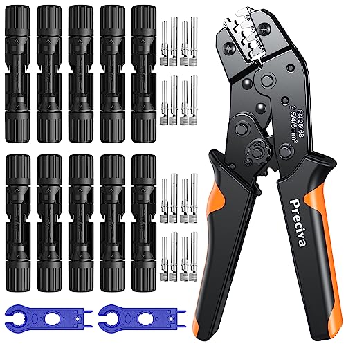 Crimpzange Solarstecker Set, Preciva Solar Crimpzange für 2.5/4.0/6.0mm² Solarpanel PV Kabel mit 10 Stk. Solarpanel Kabelstecker und Schraubenschlüssel Solarstecker Crimpzange von Preciva