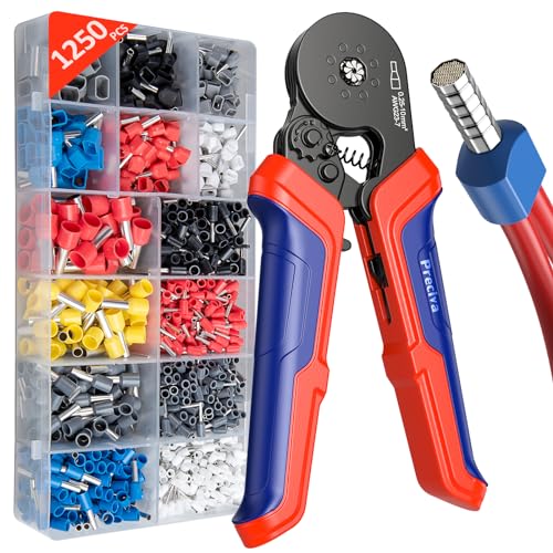 Crimpzangen Set, Preciva Achtseitige Crimpzange 0,25–10 mm², 1250 teiliges Einzeldraht und Doppeldraht Crimpzangen Set, Aderendhülsen Set für Heimwerker und Heimgebrauch von Preciva