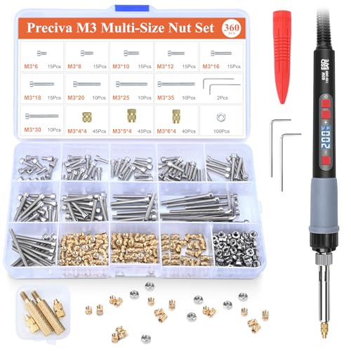 Gewindeeinsätze Lötspitzen Set, Preciva M3 Gewindeeinsatz Lötspitzen Set mit M3 Schrauben Muttern Sortiment Set von Preciva