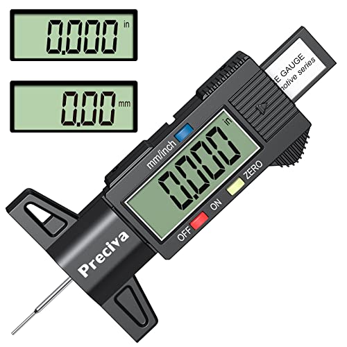 Preciva Reifen Profiltiefenmesser Reifenprofilmesser Auto Tiefenmesser Motorrad Profilmesser Messchieber LCD Display mit Ersatzbatterie, 0-25 mm (schwarz) von Preciva