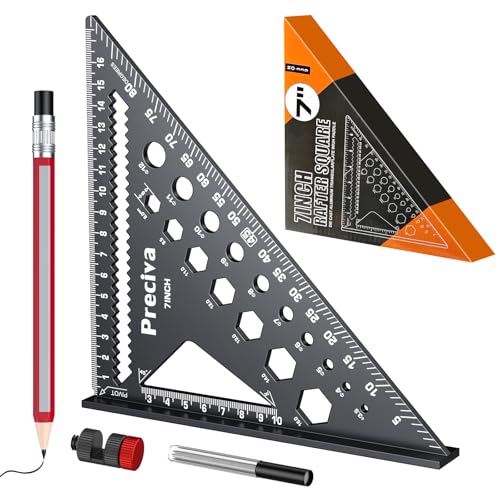 Preciva Zimmermannswinkel, Winkelmesser Set Anschlagwinkel Metall mit Anschlagfuß + Tieflochmarker Bleistift- Streichmaß Aluminiumwinkel 180 mm Schenkellänge zum präzisen Anreißen Holzbearbeitung von Preciva