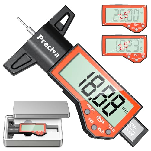 Reifentiefenmesser, Preciva 0-25.4 mm Digitaler Profiltiefenmesser für Reifen, Präzisions-Reifenprofilprüfer mit großem LCD-Display, Autoreifen Profiltiefenmesser für Autos, LKWs, Motorrad von Preciva