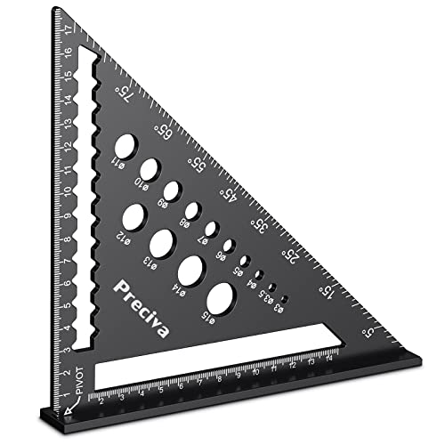 Winkelmesser, Zimmermannswinkel, Multifunktional Anschlagwinkel Metall Aluminium Lineal Winkelführung Schreinerwinkel Tischlerwinkel Winkel 45 und 90 Grad Winkel, Streichmaß (schwarz, 18cm) von Preciva