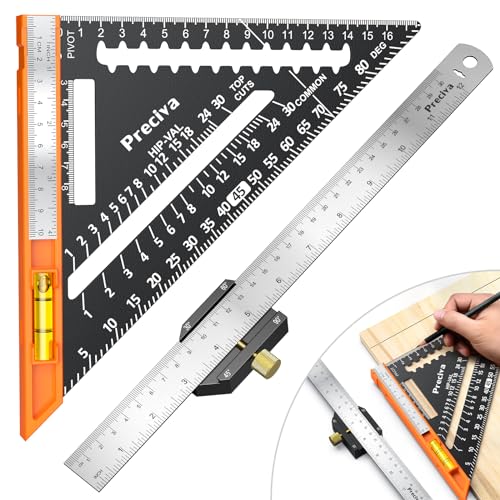 Zimmermannswinkel Set, Preciva Metrisches Dreieckslineal und 300mm Streichmaß, Anschlaglineal Kombinationswinkel Lineal aus Aluminiumlegierung für DIY, Holzarbeiten, Heimarbeit von Preciva