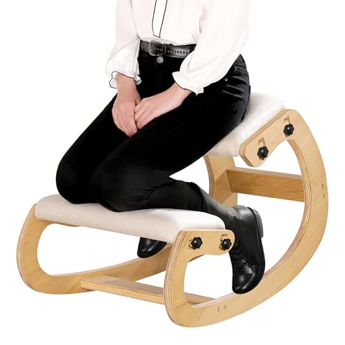Predawn ergonomischer Kniesitzstuhl höhenverstellbarer Wippstuhl mit Dicker Polsterung und Massivholzrahmen Haltungskorrektur Stuhl für Büro Homeoffice und Meditation （Natürliche） von Predawn