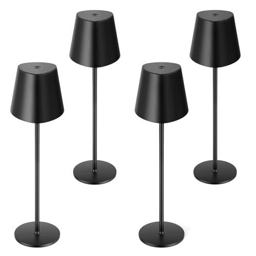 PreeOtti 4 Stück Tischlampe Kabellos, Dimmbare Tischleuchte Akku LED mit 3 Farbtemperatur, Stufenlos Dimmbar, Touch Lampe mit USB-C Aufladbar für Outdoor Nachttisch Esstisch Camping (Schwarz) von PreeOtti