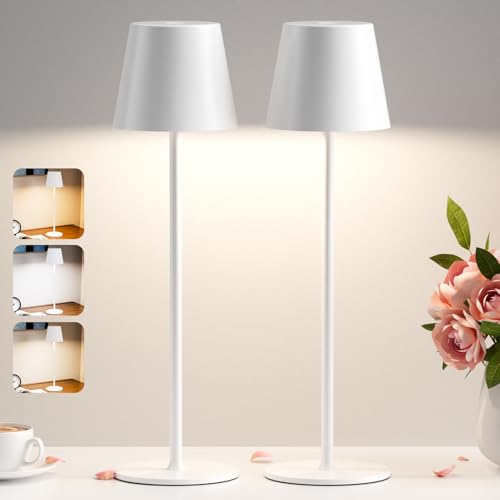PreeOtti Tischlampe Kabellos, LED Tischleuchte Akku Dimmbare 2er Set mit 3 Farbtemperatur, Stufenlos Dimmbar, Touch Lampe mit USB-C Aufladbar für Outdoor Nachttisch Esstisch Camping(Weiß) von PreeOtti