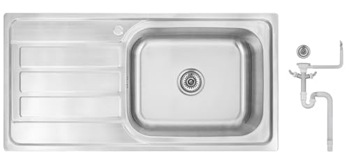 Preero 100x50X20 Küchenspüle Edelstahl 304,1 Becken, XXL Becken 50x40,eckig,Spülbecken,Abtropffläche links von Preero