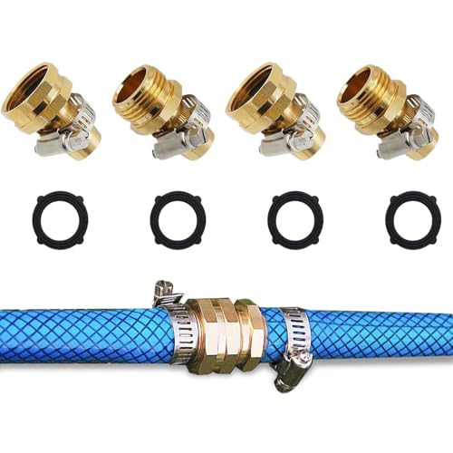 Prefdo Messing-Gartenschlauch-Reparaturset, 2 Sets, universelle weibliche Steckverbinder, Zubehör für 1,9 cm Gartenschlaucharmatur, Wasserschlauch-Reparatur-Anschluss-Set mit Klemmen von Prefdo