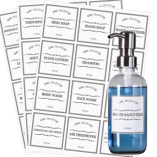 Prefdo bedruckte Etikettenaufkleber für Flaschen, wasserdicht, Retro-Etiketten für Badezimmer, Küche, Handseife, Shampoo, Conditioner, Lotionspender, Flaschen (weiß), 36 Stück von Prefdo