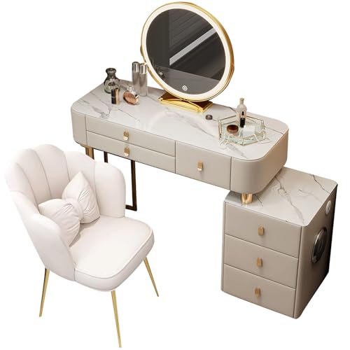 Frisiertisch mit Spiegel und LED-Beleuchtung in 3 Farbmodi, Schminktisch, USB-Steckdose, kabellose Stromversorgung, Schminktisch-Set mit Samthocker fürs Schlafzimmer Frisiertisch mit Spiegel und LED-Beleuchtung in 3 Farbmodi, Schminktisch, USB-Steckdose, kabellose Stromversorgung, Schminktisch-Set mit Samthocker fürs Schlafzimmer von Preferspace