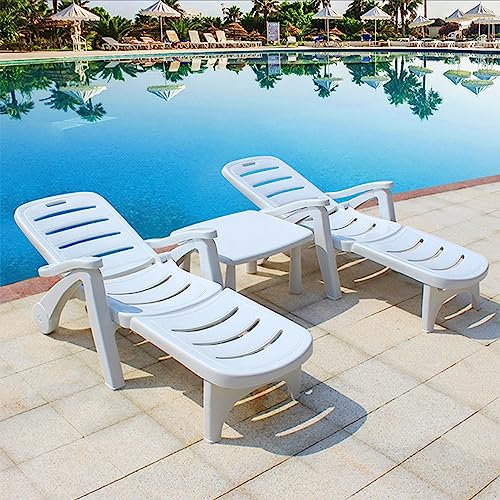 Kunststoff-Liegestuhl für draußen - 2 Stück Patio Liegestuhl Möbel Set Strand Pool Verstellbare Rückenlehne Liegestühle mit Rädern, Leichtgewicht von Preferspace