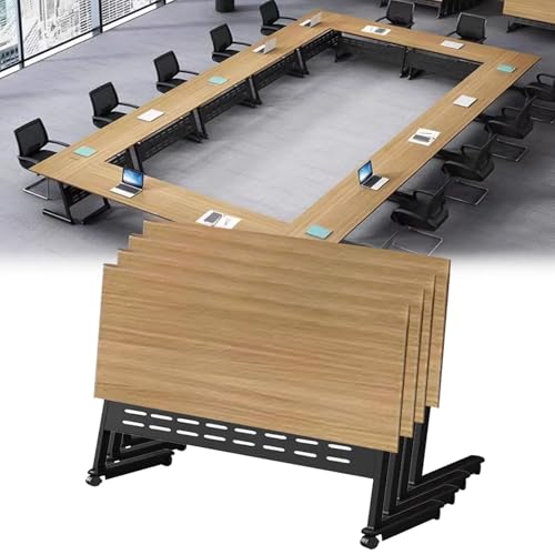 Preferspace 6-teiliger Konferenztisch mit stabilem Stahlrahmen, Faltbarer mobiler Schreibtisch für Schulungsräume, Flip-Top-Design, geräuschlose Rollen für Seminare, Besprechungen und Büros von Preferspace